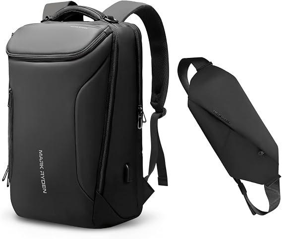 Muzee Waterproof backpack for Travel Flight Fits 17.3Inch Laptop&Mens Crossbody Pack Fanny Pack Compact EDC Sling Bag Large Waist Bag Pack