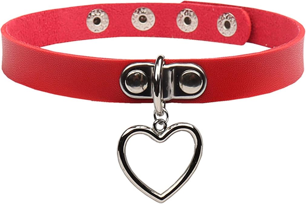 Olbye Lock Heart Choker Necklace Short Black Leather Necklace Punk PU Collar Necklaces Cosplay Necklace Link Chain Gothic Necklace Jewelry for Women and Girls