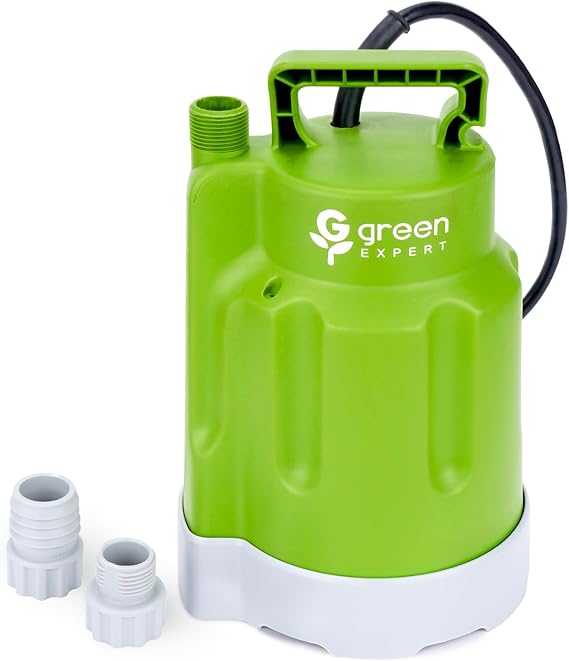 Green Expert 1/4HP Submersible Sump Pump, High Flow 1800GPH, 28FT Max Head, Portable Utility Water Pump for Basement Flooding, Emergency Water Removal, Pool, Hot Tub, Garden Drainage