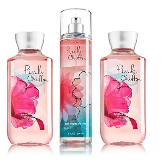 Bath & Body Works Signature Collection" Pink Chiffon" Gift Set 2 Shea Enriched Shower Gel & Fine Fragrance Mist Lot of 3 Full Size
