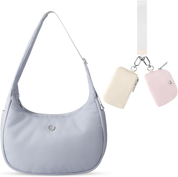 Mini Shoulder Bag Women Nylon Crescent Bag Underarm Shoulder Purse & Zip Around Dual Pouch Wristlet Wallets for Women With 2 Detachable Keychains
