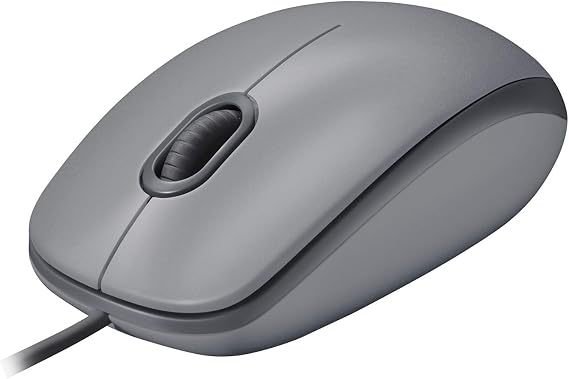 Logitech M110 Wired USB Mouse, Silent Buttons, Comfortable Full-Size Use Design, Ambidextrous PC/Mac/Laptop - Grey