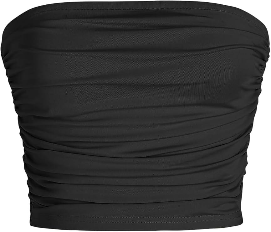CIDER Tube Tops for Women Ruched Front - Strapless Crop Going Out Bandeau Summer Knit Tank