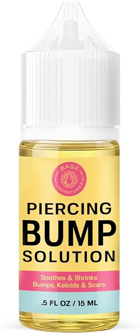 BASE LABORATORIES Piercing Bump Solution & Keloid Bump Removal | Soothing Piercing Aftercare for Piercing Bumps & Keloid Scar Removal | Ear & Nose Keloid Bumps Piercing Aftercare Solution Oil | 0.5 oz
