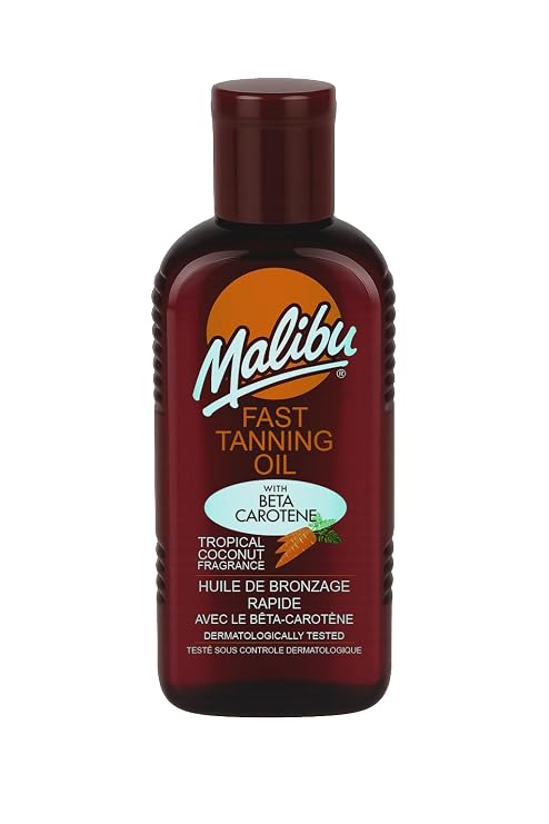 Malibu Sun Fast Tanning Oil - Tan Accelerator for Outdoor/Tanning Bed, Beta Carotene Carrot Extract & Vitamin E for Moisture & Hydration, Water-Resistant, Coconut, Cruelty-Free, Made in UK (6.8 Fl Oz)