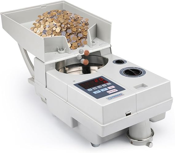 Ribao CS-10S High Speed Portable Coin Counter and Sorter, 1800 Coins per Minute Counting Speed, 2000 Coins Hopper Capacity, Suitable for International Coins and Tokens,