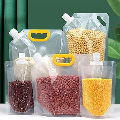 Grain Moisture-Proof Sealed Bag, Washable Clear Grain Storage Suction Bags, Stand Up Food Storage Pouches, Resealable Airtight Smell Proof Packaging Baggies 1.5L,5PCS