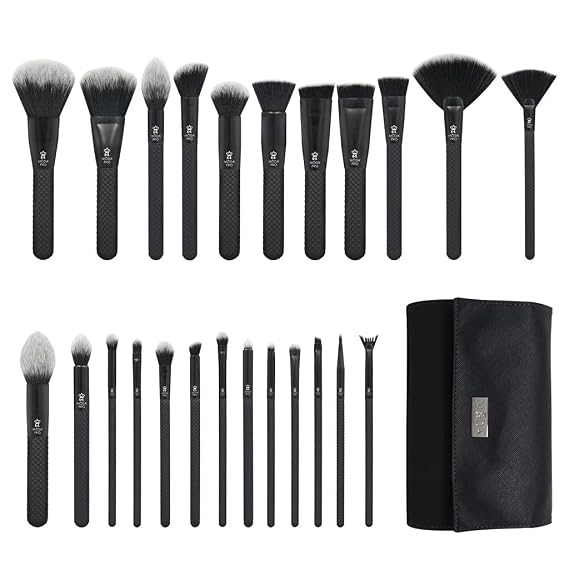 MODA Pro 25pc Makeup Brush Set with Travel Case & Wrap, Professional Full Face & Eye Vegan Brushes for Foundation, Powder, Blending, Contour & Eyeshadow, Soft Synthetic Kit