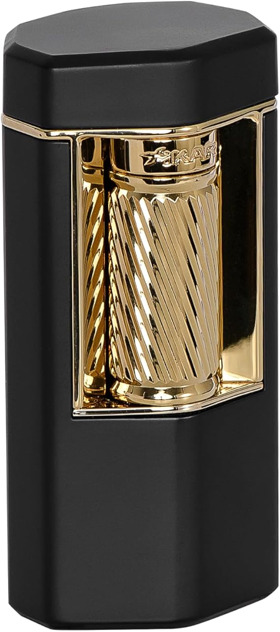 Xikar Meridian Triple Soft Flame Cigar Lighter, Powerful, Elegant, Innovative, Reliable Flint Ignition, Large Easy-to-Use Roller Bar, EZ-View Fuel Window, High Altitude Performance, Black & Gold