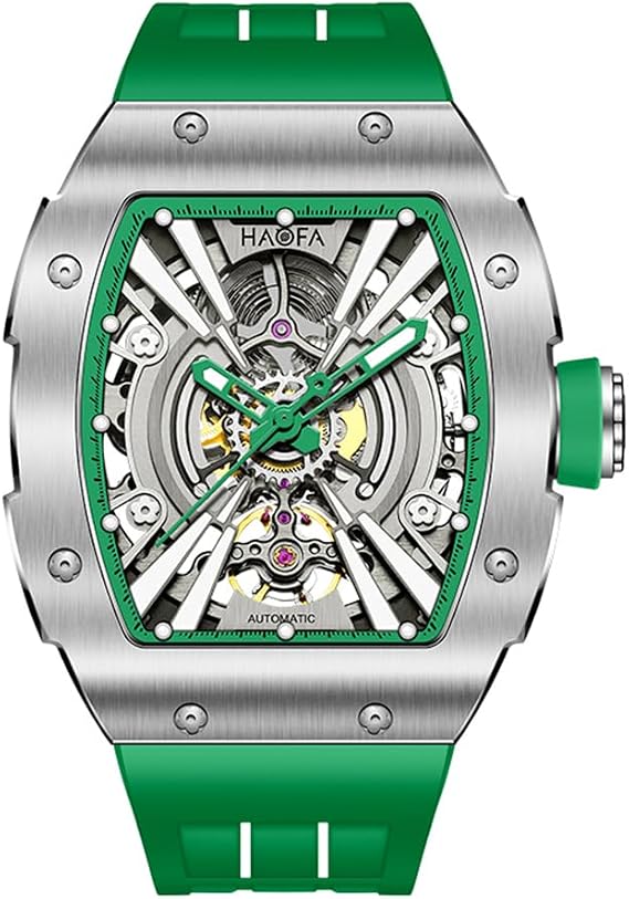 Haofa Men's Skeleton Watch, Automatic Mechanical 316L Stainless Steel Case, For Men, Baseball, Barrel Shape, Tonneau Shape, Business, Fashion, Gift for Men