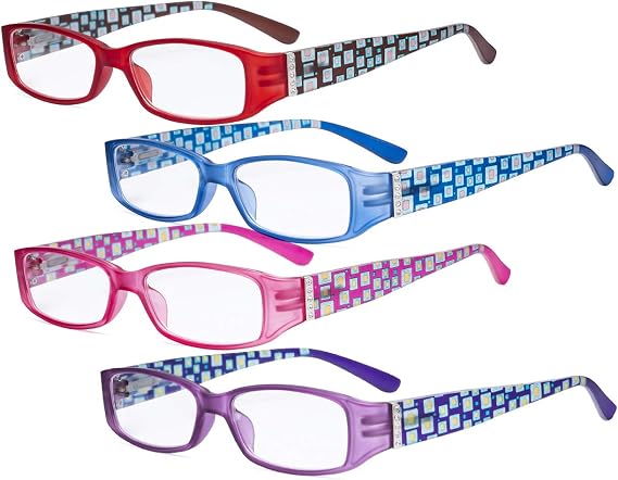 Eyekepper 4 Pack Ladies Reading Glasses - Stylish Eyeglasses for Women with Pattern Arms and Crystals