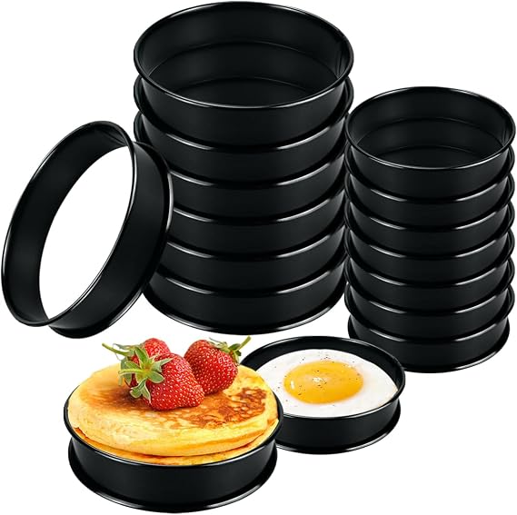 16Pack English Muffin Ring Stainless Steel Crumpet Rings, 4 Inch+3.3 Inch Upgrade Double Rolled Tart Rings Metal Cooking Pastry Ring Molds Convenient to Take the Food of The Bakery Mold