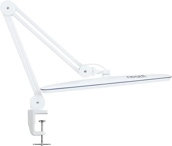 Neatfi XL 2,200 Lumens 24W LED Desk Lamp 23 Wide Shade | Dimmable Eye-Caring Task Light | Adjustable Arm | Home Office, Study, Crafts & Nail Tech White, Non-CCT with Clamp