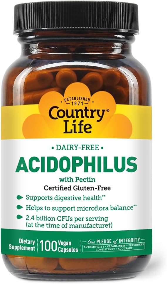 Country Life Acidophilus with Pectin, Dairy-Free, 100 Vegan Capsules