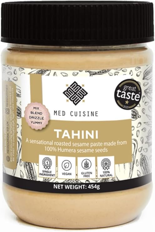Med Cuisine Tahini - All Natural 100% Roasted Humera Single Origin Sesame Seeds Paste - Vegan, Gluten-Free, Peanut Free, Nut Free, Soy Free - 454gr