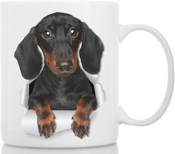 Winston & Bear Cute Dachshund Mug - Ceramic Black Dachshund Coffee Mug Gift for Dog Lovers - Wiener Dog Coffee Mug (15oz)
