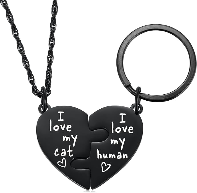 Ralukiia Best Friends Cat Dog Owner Friendship Love Necklace and Collar Charm Gift Set, Cat Dog BFF Necklace for 2, Pet Lover