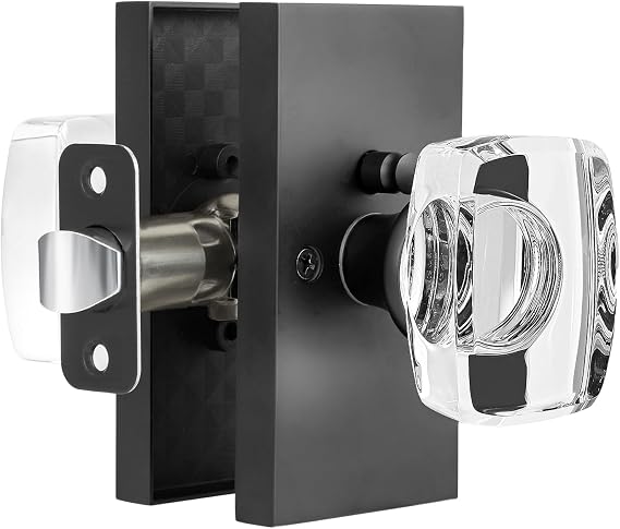 Glass Crystal Door Knobs Interior with Lock Matte Black Privacy Door Knob
