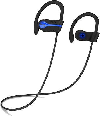 SENSO Bluetooth Wireless Headphones, Best Sports Earphones wMic IPX7 Waterproof HD Stereo Sweatproof Earbuds for Gym Running Workout 8 Hour Battery Noise Cancelling Headsets Cordless Heapdhone - Blue