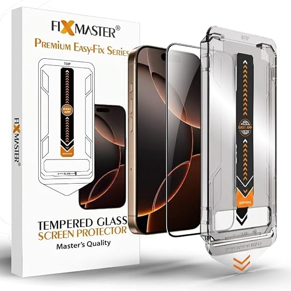 Fixmaster iPhone 17 and iPhone 16 Pro Compatible Ultra Clear HD Tempered Glass, Easy Fix Easy Installation Series High Quality Screen Protector