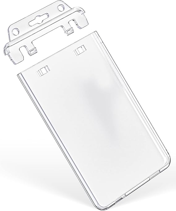 Pawfly 2 Pack Locking Badge Holders for Access School Cards | Two clear locking vertical holders securely store less-used RFID access cards, student IDs and proximity key cards