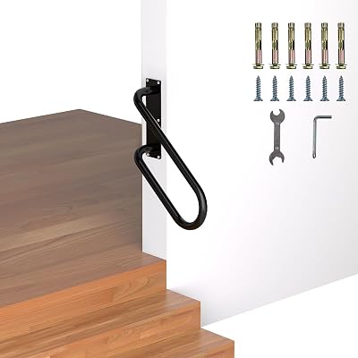 Jamb Mount Handrails for Outdoor Steps-1-2 Step Waterproof Stairs Railing-Powder Coated Side Mount Hand Rails for Indoor Stairs-Non-Slip Staircase Grab Rail for DeckPorchMobile HomeShort Stairway