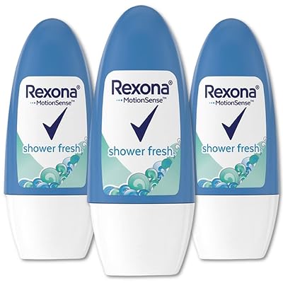 Rexona Shower Fresh- Roll On, Antiperspirant Deodorant For Women, Free Alcohol, 48 Hours Protection, Quick Dry, It helps reduce stains and protect you against sweat 50 ML Pack of 3, 1.70 Fl Oz 1