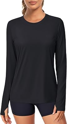 MAGCOMSEN Womens Long Sleeve Shirts UPF 80 Quick Dry Athletic Workout Tee Shirts with Thumb Holes Rash Guard Swim Tops