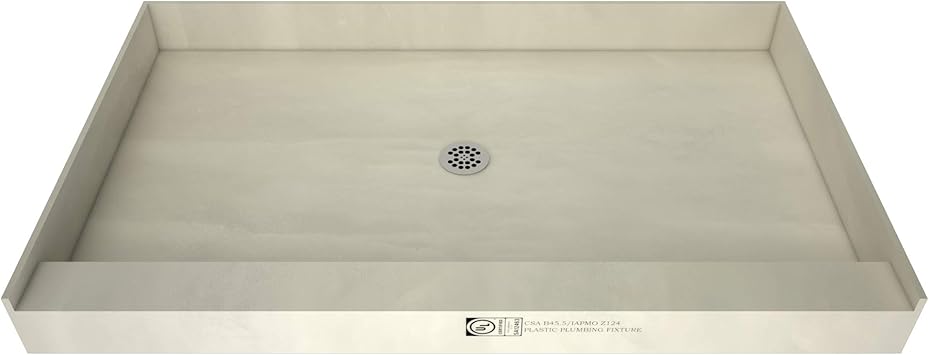 Tile Redi 3448C-PVC Shower Pan with Center Drain- Single Curb Shower Base, 2" PVC Drain, and Plate Included, 48" Width x 34" Depth