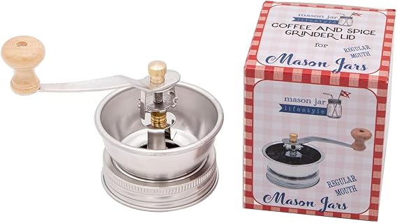 Mason Jar Lifestyle Coffee & Spice Grinder Lid for Regular Mouth Mason Jars Manual Ceramic Grinder Attachment Grind Spices or Coffee Directly into Jar
