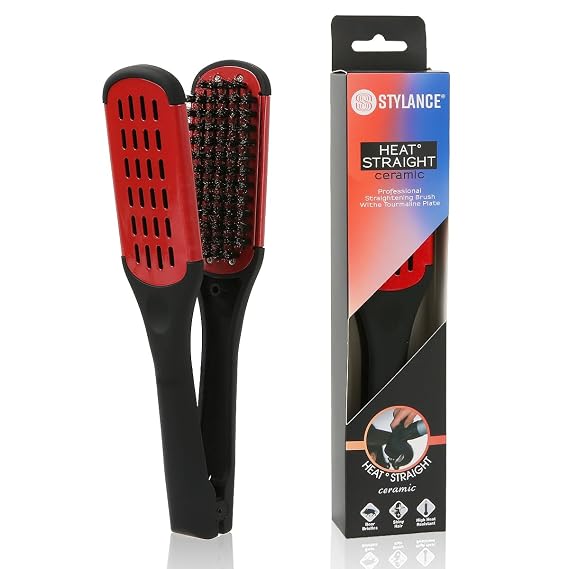 Boar Bristle Clamp Hair Brush, Ceramic Double Sided Brush Clamp Straightener,Detangling, and Styling Hair