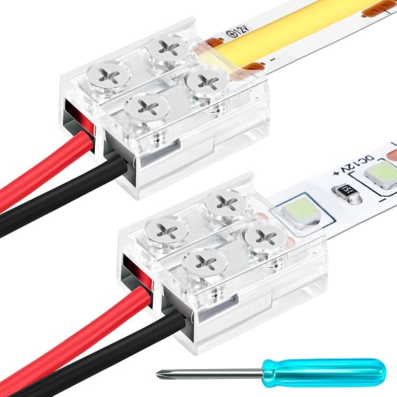 VIPMOON 12 Pack 2 pin 10mm LED Strip Connectors, Strip to Wire Connectors [Energy Class A]