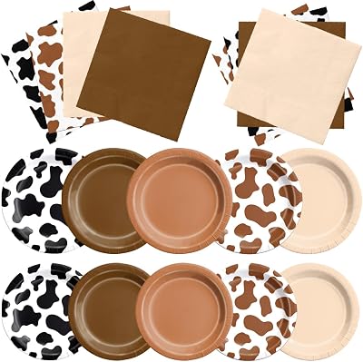 Cowboy Party Decoration - 60Pcs Brown Cow Print Plates & Napkins Set Farmhouse Western Party Supplies for Baby Shower,Birthday