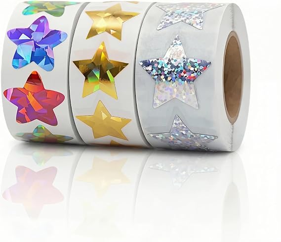 1500pcs Reward Holographic Gold Star, Multi-Color Star Stickers for Kids Stickers School Supplies for Kids Classroom Prizes Gift Wrapping Paper