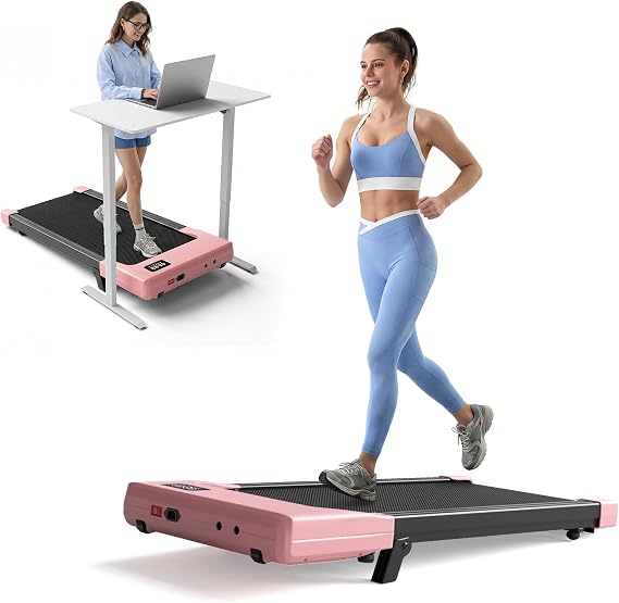 DeerRun Walking Pad Treadmill, 7% Incline Foldable Treadmill with Handlebar | Quiet Under Desk Treadmill with Handlebar, 2.5HP & 3.8MPH, 300 lbs Capacity for Home Office Walking with App