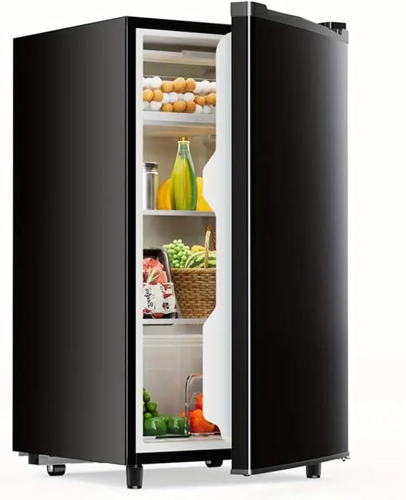 Compact Fridge 3.2 CU.FT. Mini Dorm Refrigerator Small Fridge with Freezer, 37 dB Low Noise, Adjustable Temperature, Reversible Door, for Home Office Dorm or RV (Black)