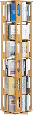 MoNiBloom 360 Rotating Bookshelf 6-Tier Floor Shelf Multi-Layer Bamboo Book Storage Rack Organizer 70 High Modern Small Corner Bookcase Easy Access Bookshelves for Bedroom Living Room, Natural
