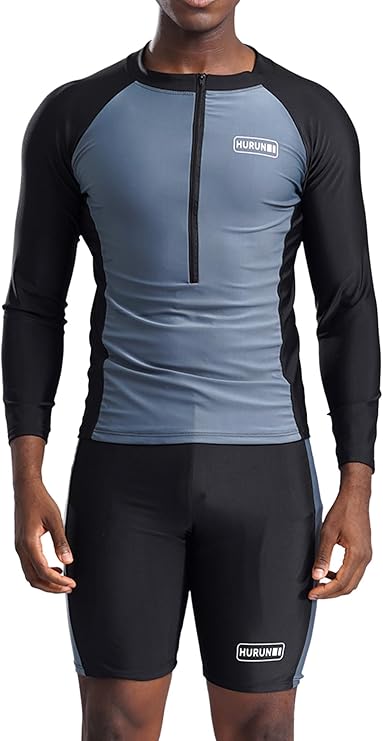 Men 2-Piece Summer Beach Sun Protection Swimwear Bating Suit Swim Top and Shorts Set Diving Wetsuit