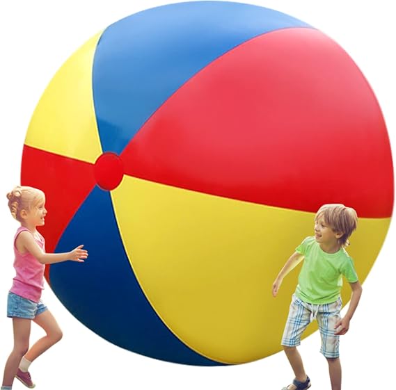 Giant Inflatable Beach Ball, 5 Ft/59 inch Jumbo Size, Novelty Pool Ball for Toddlers Adults, Huge Swimming Pool Ball for Games, Foldable Beach Ball in Mixed Blue Red Yellow