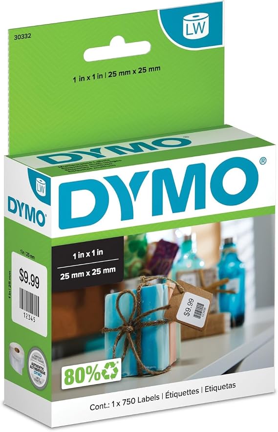 Dymo 30332 LabelWriter MultiPurpose - Permanent adhesive labels - black on white - 0.98 in x 0.98 in 750 label(s) (1 roll(s) x 750) - for DYMO Desktop Mailing Solution Twin Turbo LabelWriter & Scale
