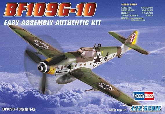 Hobby Boss Bf 109G-10 Airplane Model Building Kit, 1/72 Scale