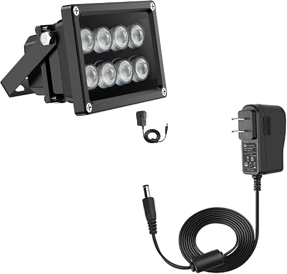 Univivi IR Illuminator 8-LEDs IR Infrared Light for Security Cameras and 12V 1A Power Supply Adapter