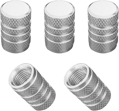 5 PCS Tire Valve Stem Caps, Aluminum Leak-Proof Tyre Valve Cap Replacements, Valve Stem Caps for Most Cars, Trucks, Motorcycles, Bicycles, Universal Car Accessories Silver