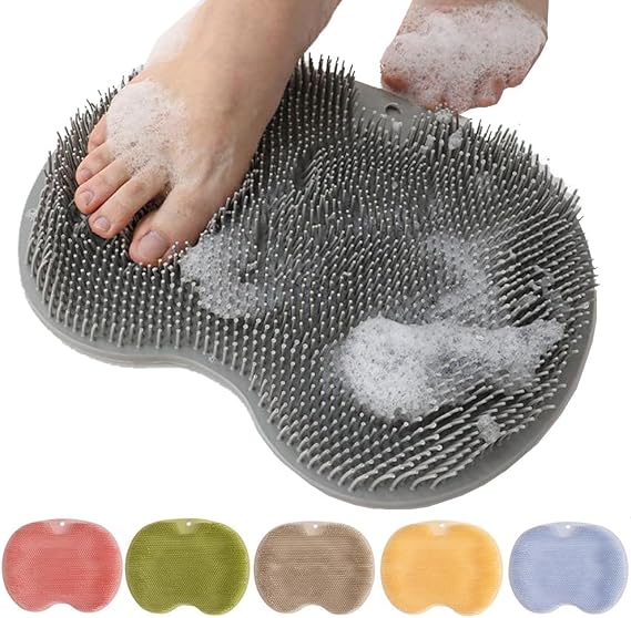 Shower Foot and Back Scrubber Massage Pad, Wall-Mounted Back Scrubber with Non-Slip Suction Cups, Bathroom Shower Foot Scrubber Mat Exfoliating Bath for Women and Men (Gray)