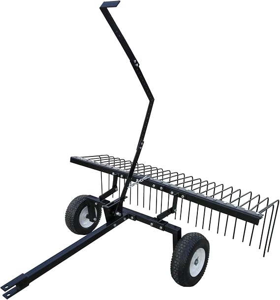 Yard Tuff Pine Straw Rake, Steel Lawn Sweeper with 24 Spring Tines, 60-Inch - Leaf Collector Attachment with Pin Hitch for ATV, UTV or Utility Tractor