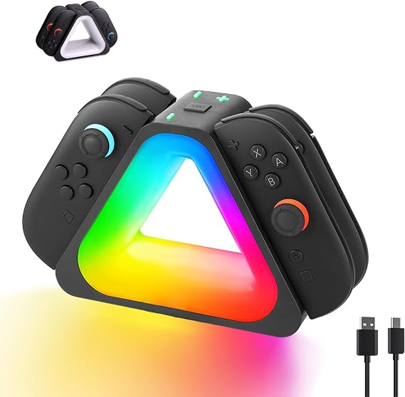 Charging Dock for Switch 2(2025),4-in-1 Nintndos Switch 2 Charging Station with 7 Colors RGB Lights,USB-C PD Fast Charging with Cable,Charges 4 Joy-Cons Controllers,Portable Travel Design