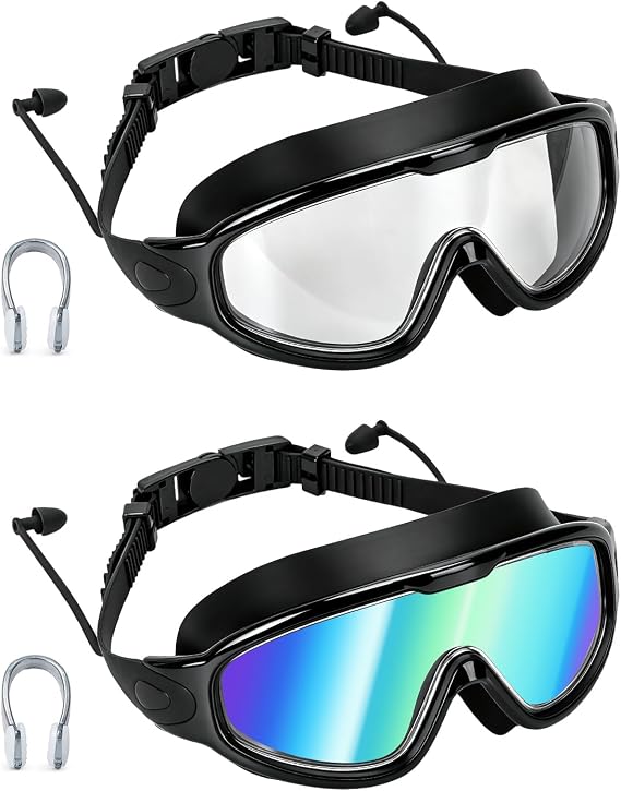 PADONISE Adult Swim Goggles 2 Pack-Anti Fog Swimming Goggles for Men Women