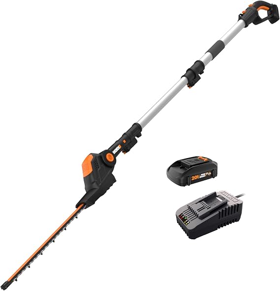 WORX Cordless Pole Hedge Trimmer, 20V 20" 2-in-1 Attachment Capable, WG252