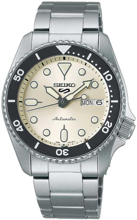 Seiko Quadrante monocromatico 5 Sport skx automatico midi (38 mm) / Acciaio inossidabile SRPK31K1, Cream/Grey, Sport