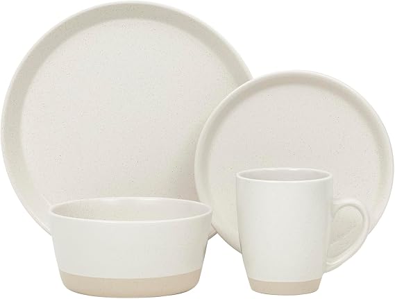 16-Piece Stoneware Dinnerware Set - Two-Tone Cream Table Setting